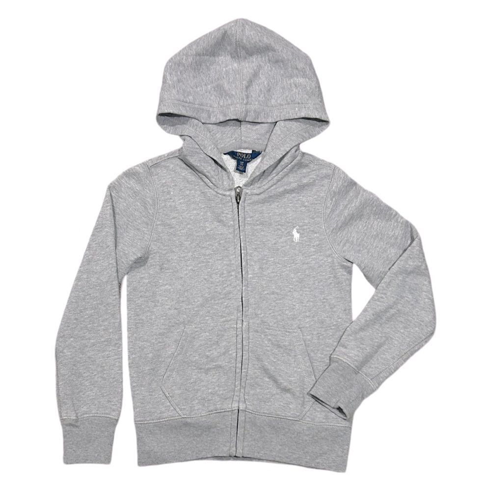 Polo Ralph Lauren Girls French Terry Full Zip Hoodie Light Grey Heather Sz S/P 7 - Picture 1 of 7